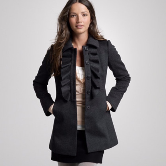 J. Crew Wool Ruffle Trim Front Coat - Picture 2 of 6
